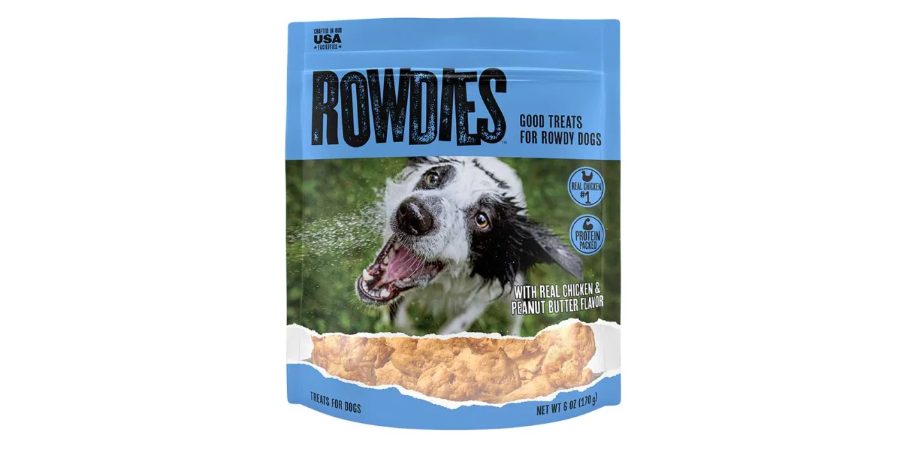 Rowdies dog treats with Real Chicken &amp; Peanut Butter Flavor 