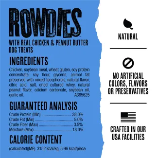 Rowdies With Real Chicken &amp; Peanut Butter Flavor Dog Treats Ingredients